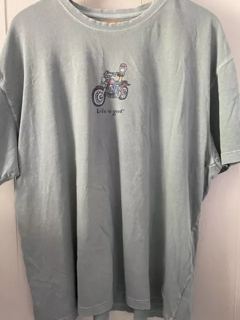 Life Is Good Men's Crusher Tee T Shirt Jake on Motorcycle Sz XXL Green *READ