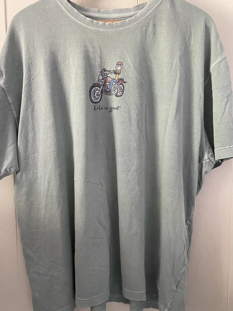 Life Is Good Men's Crusher Tee Shirt Jake on Motorcycle Sz XXL Green *READ