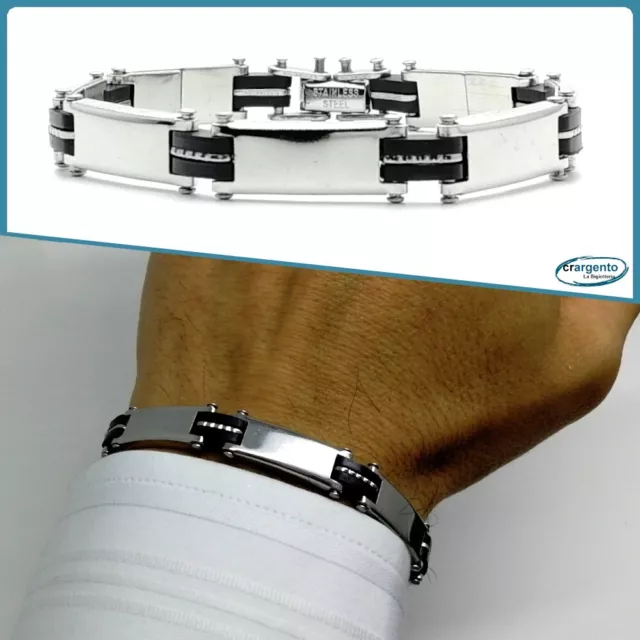 bracciale uomo acciaio con maglia e catena colore argento nero da in inox 20 cm