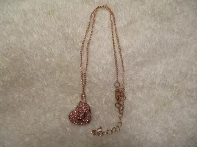 Juicy Couture Heart Necklace ~ Gold Color w/Pink Rhinestones