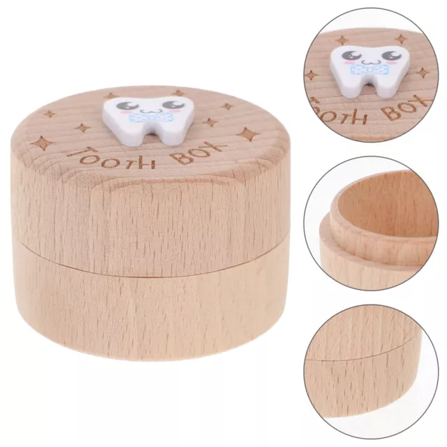 Caja de recuerdo para el primer diente, redonda, de madera, para niños pequeños,