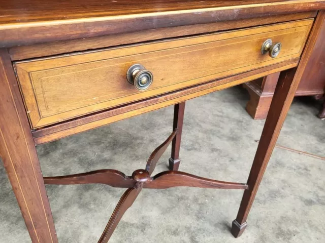 Antique Edwardian inlaid mahogany small single drawer hall end table desk 3