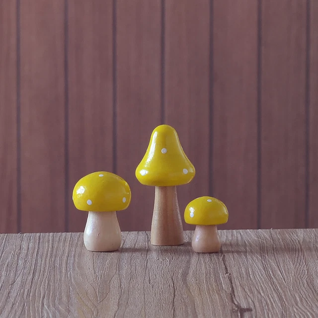 3 Teile / satz Mini Pilz Ornamente Nette Holzmalerei Miniatur Pilz Garten