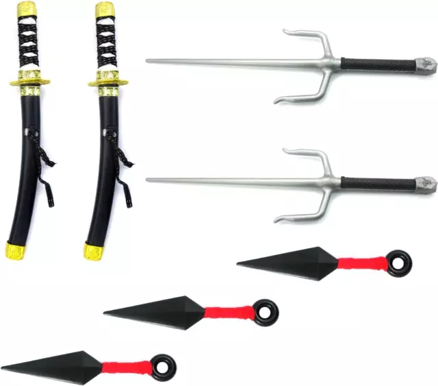 Ninja Samurai Weapons Set Katana Wakizashi with Sheath,Sai,Kunai for Pretend Cos