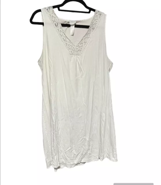 Hanro Of Switzerland White Sleep Dress Nightgown Large Cotton Lace Vneck