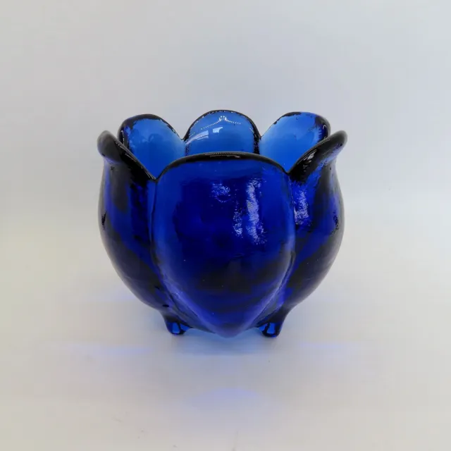 Cobalt Blue Recycled Art Glass Vase Candleholder Tulip Shape Made in Spain