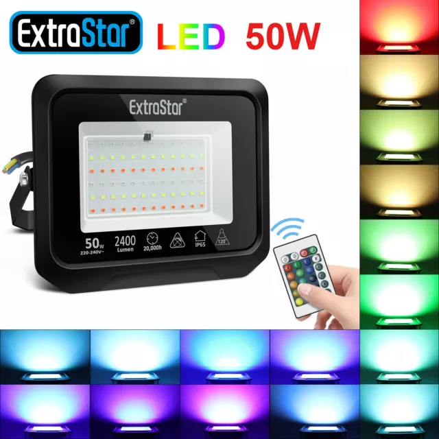 50W RGB LED Flood Light Spotlight 16 Colour Changing Garden Yard Outdoor Lamp UK