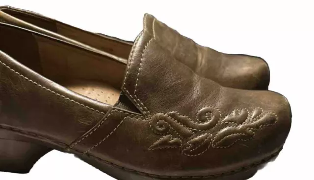🌺DANSKO BROWN LEATHER Slip On 38 7.5 8 W/Some Light Floral Embroidery ...