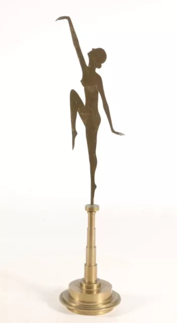 Gilt Brass French 1930s Art Deco Dancing Female Silhouette Figure On Stand.