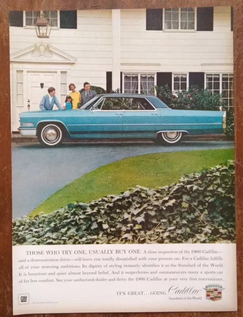 1966 Cadillac Sedan deVille blue car photo vintage print Ad