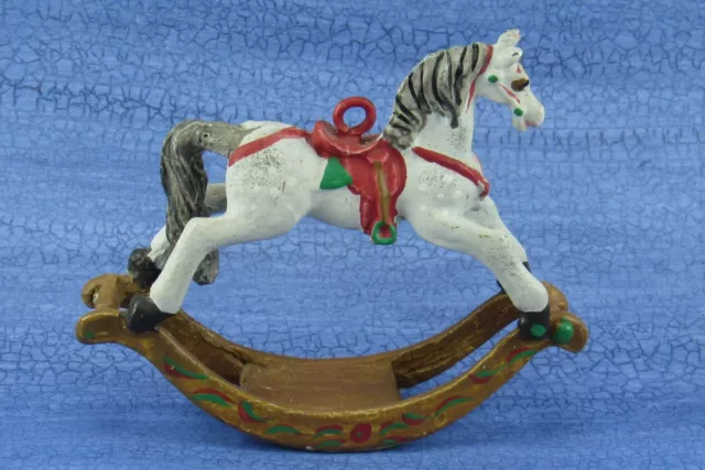 Mini Rocking Horse Christmas Ornament Vtg Hand Painted Enamel Metal Miniature