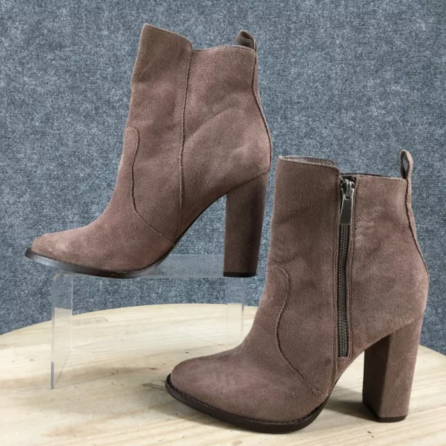 Steve Madden Boots Womens 7.5 Roooler Bootie Brown Suede Leather Block Ankle Top 2