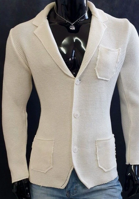 Giacca Uomo Cotone Blazer Cardigan S, M, L, Xl, Xxl  Lavorato A Maglia Slim Fit