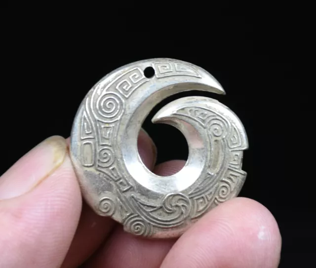 3CM Old Chinese Miao Silver Feng Shui Ruyi Rotate Lucky Amulet Pendant