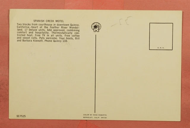 Circa 1960'S Postcard Spanish Creek Motel Quincy California Ca 2