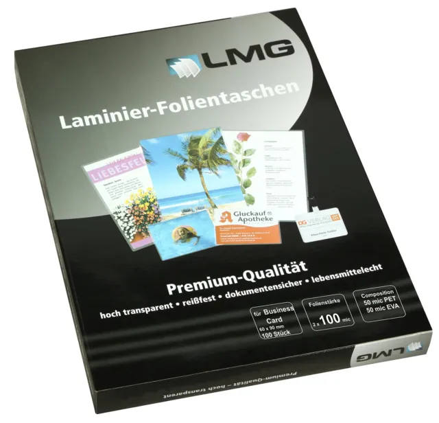 LMG lmgbc Business Card Laminating Sheets, 60 x 90 mm, 2 x 100 Micron, Pack of 1