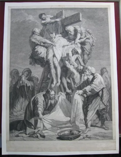 Louis Desplaces: Kreuzabnahme 1720/Deposition Cross Print Radierung Jouvenet