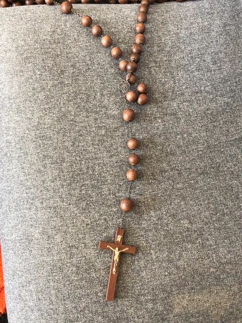 Vintage Brown Wood Wooden Rosary Beads Cross Prayer Mediation Religious Italy