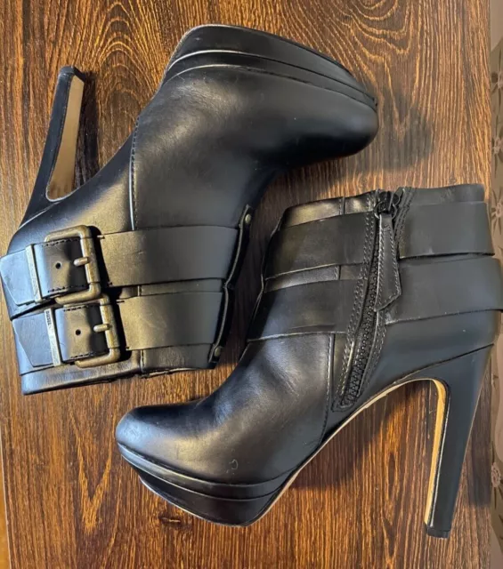 Diesel Sydnay Women's Black Leather Buckle Stiletto Booties US 7.5M