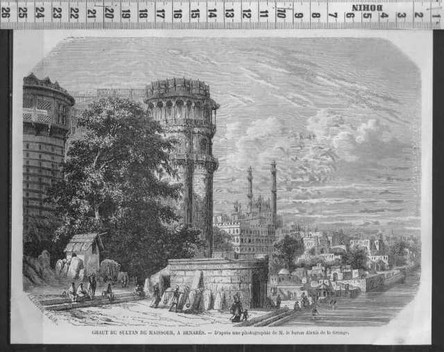 G322 / Gravure 1858 /   Ghaut Du Sultan De Maissour  A Benares