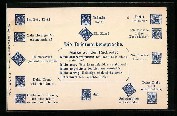 AK Briefmarkensprache, Einzelbilder mit Erläuterungen für die Rückseite