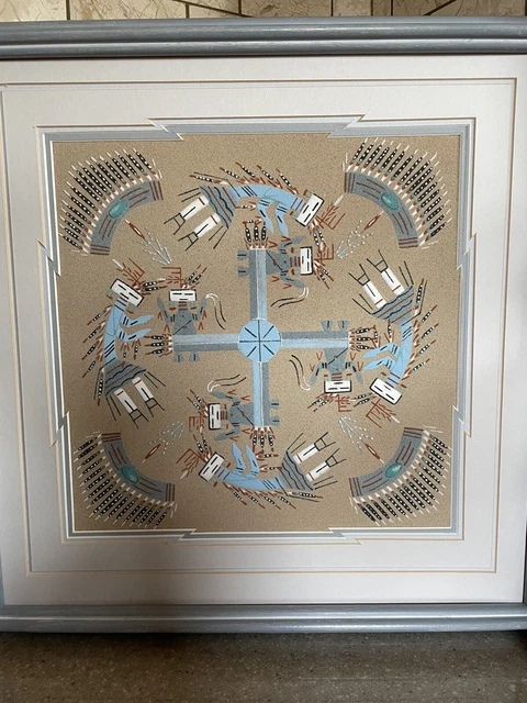 Authentic 1992 Native American Navajo Sand Painting Whirling Log by Doris Begay