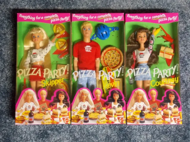 Set of  3 Mattel Pizza Party Skipper, Kevin, & Courtney Dolls  C 1994 - NRFB
