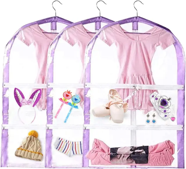 Clear Kids Dance Costume Garment Bag,3 Pack Garment Bags for Dance Competitions,