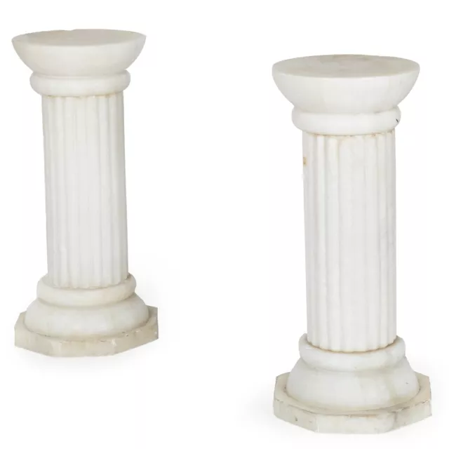 Pair of Classical Reeded Carrara Marble 26” high Column Pedestals