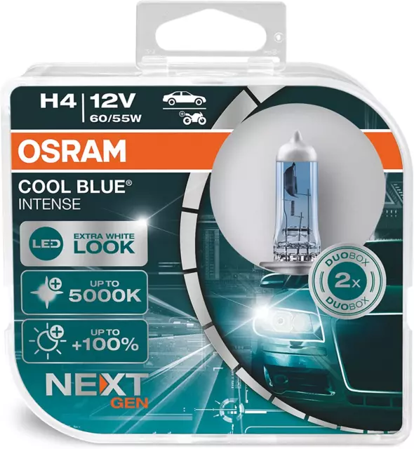 💚2X Osram H4 Kit Lampade Auto 5000K Luce Bianca Look Led Lampadine Fari 12V