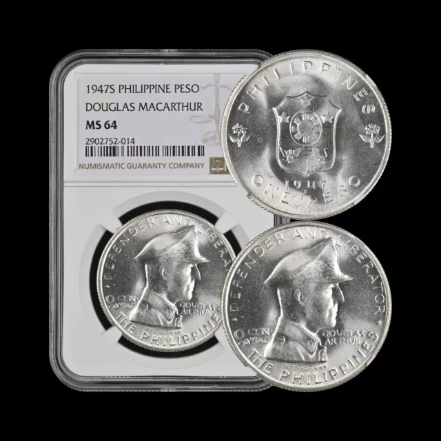 PHILIPPINES. 1947, Peso, Silver - NGC MS64 - General MacArthur, San Francisco