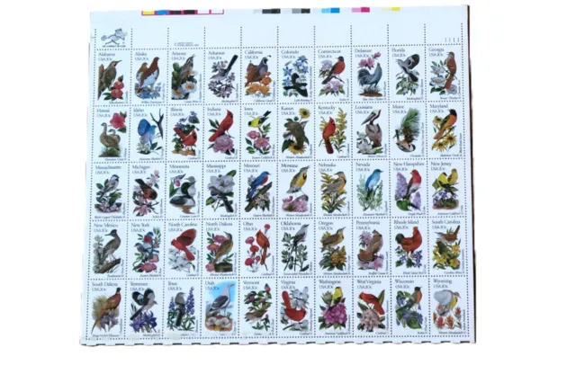 SHEET OF 50 MNH STATE BIRDS & FLOWERS 20 Cent POSTAGE STAMPS