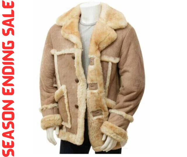 Men's 100% Real Sheepskin Shearling Leather Puffer Coat Suede Faux Fur Jacket