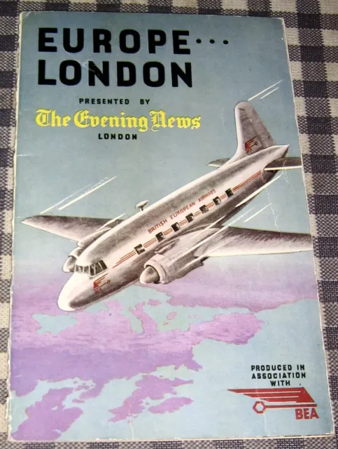 Vintage 1947 BEA British European Airways,Evening News London,Route Map,Promo