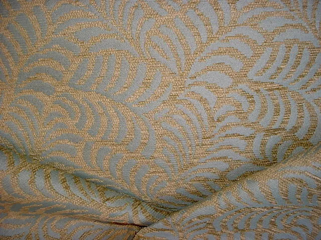 10-7/8Y Kravet 26222 Celery Aqua Leaf Scroll Textured Chenille Upholstery Fabric