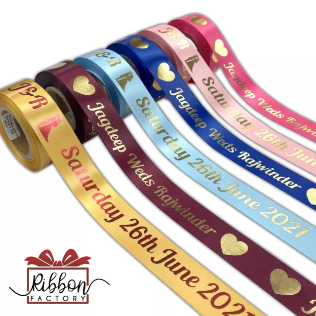 PERSONALISED 10mm RIBBON - PRINTED FOIL - SATIN - Birthdays Christening Parties 2