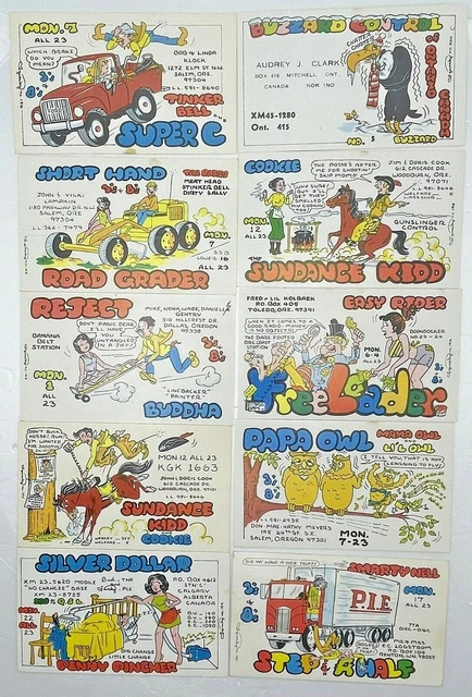 Vintage CB Ham Radio QSL Cards West Coast Clubs Lot of 10 Squeaky Comics A