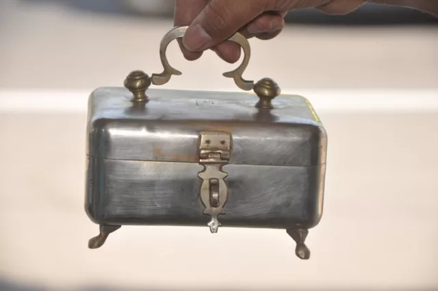 Vintage Nickel Plated Solid Brass Handcrafted Jewellery Box, Nice Patina
