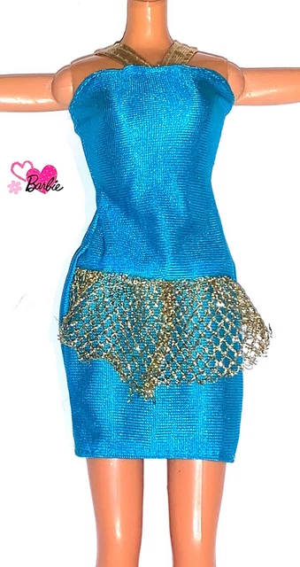 VINTAGE BARBIE BLUE And Gold Strapless Dress 7.99 - PicClick UK