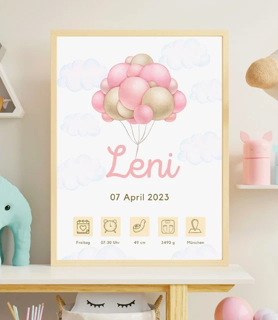 Personalisiertes Geburtsposter - Individuelles Baby-Geschenk Mit Tiermotiven Im A4 Format