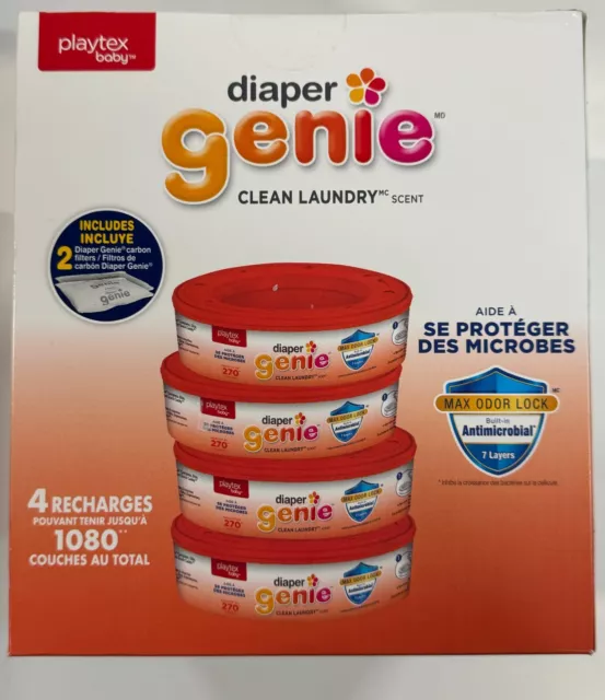 Diaper genie max fresh clean laundry scent built-in, 4 Recharges.