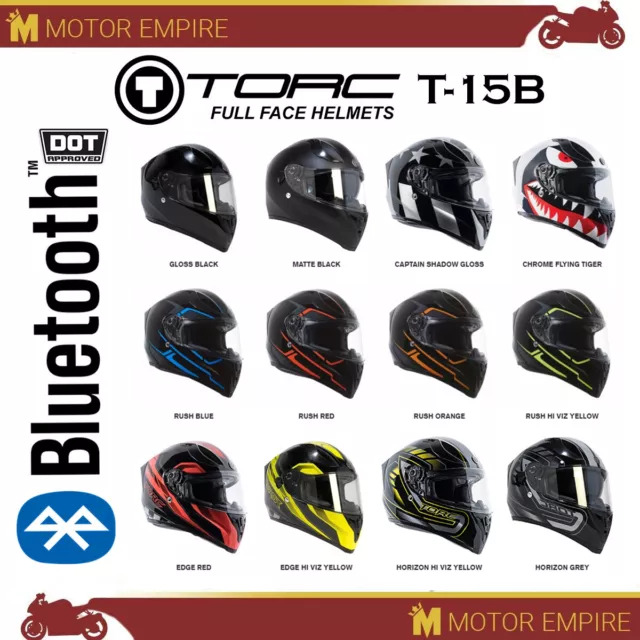 TORC T-15B Full Face Motorcycle Scooter Street Helmet Bluetooth DOT XS - 2XL