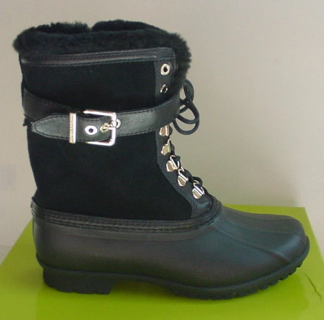 Femmes Bottes Noir Pluie Canard Neige Gianni Bini Fourrure Semelle 7 8 Neuf
