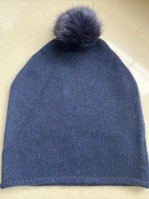 *JOHN LEWIS* CASHMERE LUXURY SOFT WARM KNITTED Navy  BOBBLE HAT NWOT