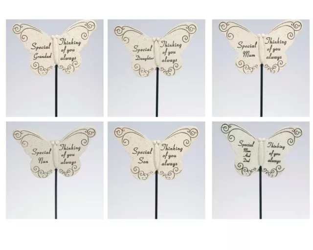 Resin Butterfly Graveside Crematorium Memorial Remembrance Stick- Choice of Name
