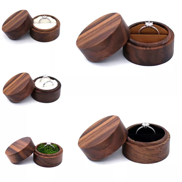 Portable Wooden Wedding Ring Box Jewelry Display Holder Earring Organizer Case