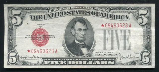 Fr.1531* 1928-F $5 Five Dollars *Star*Legal Tender United States Note Very Fine+