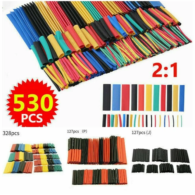 530 pz TUBO TERMORETRAIBILE TERMICO-manicotti-cavo-tubo avvolgimento filo-assortimento