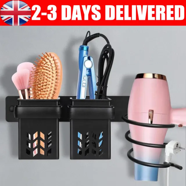 Bathroom Hair Dryer Storage Organizer Comb Rack Holder Wall Mounted Stand UK