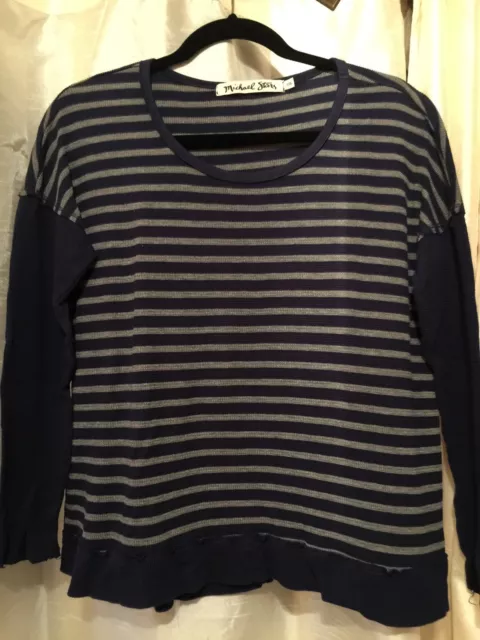 Michael Stars Women’s Gray Blue Striped Long Sleeve Thermal Top OS